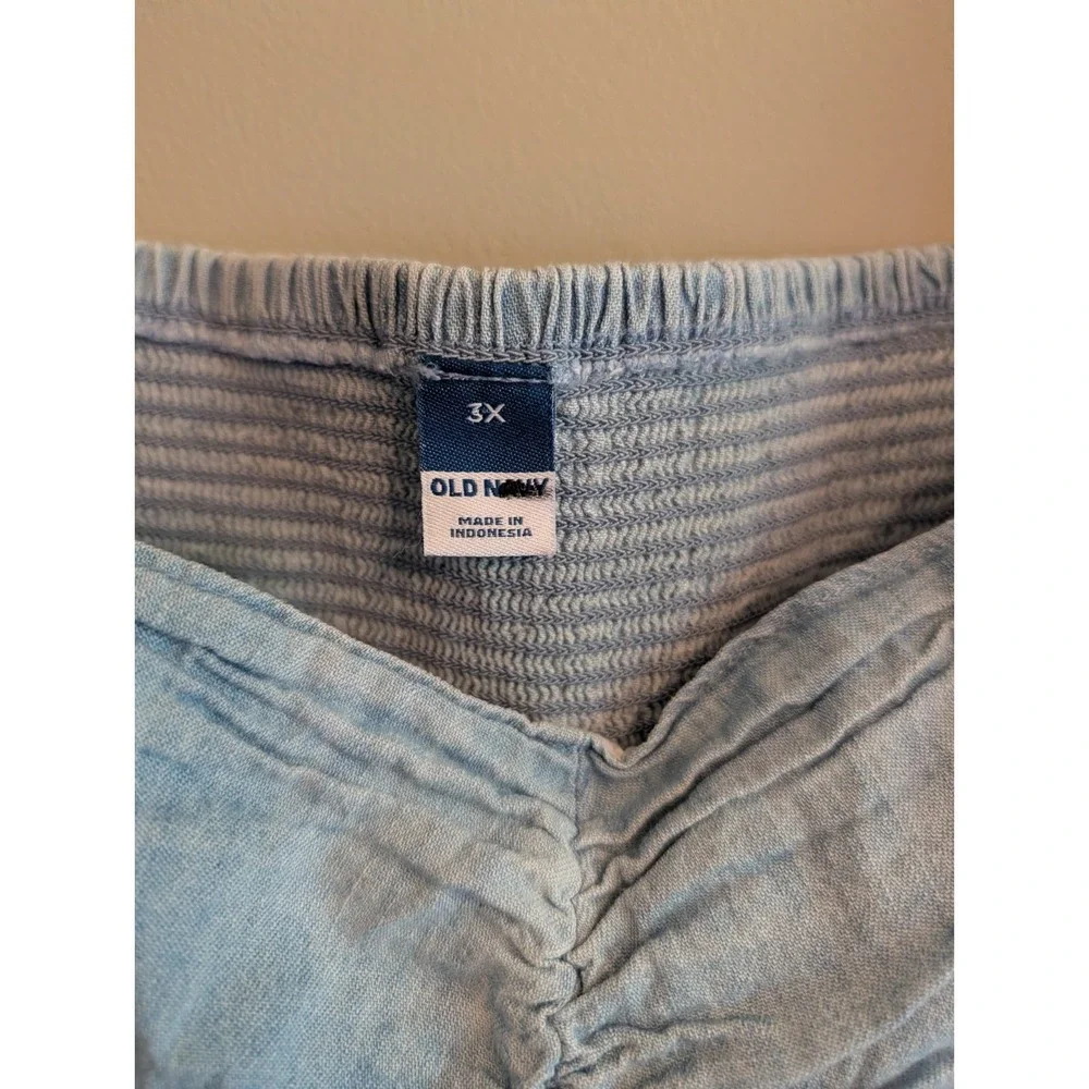 Old Navy 3X Denim Chambray Peasant Top Puff Sleeve Smocked Boho Prairie Cottage